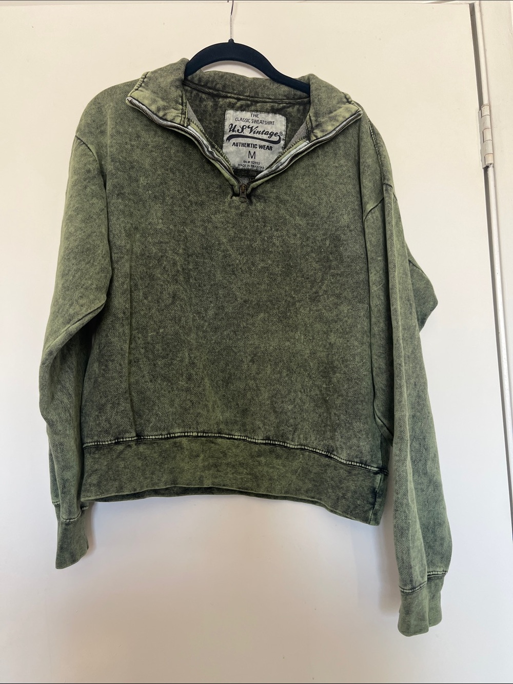 U.S. Vintage Quarter Zip-Up Acid Wash Classic Sweatshirt